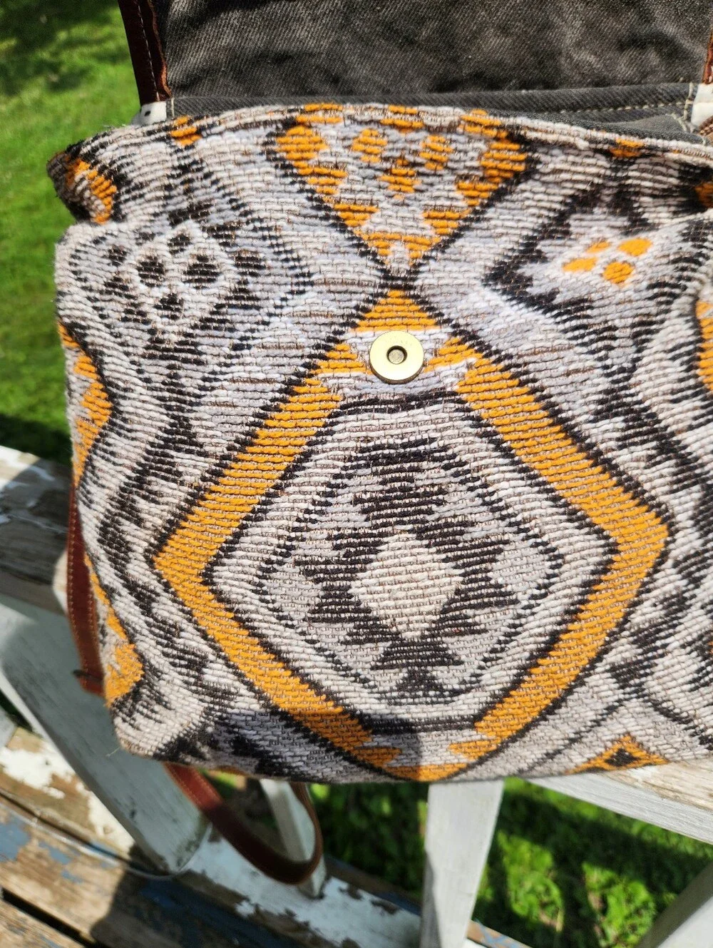 Myra Western Calves Hair Aztec Design Crossbody Shoulders Euc